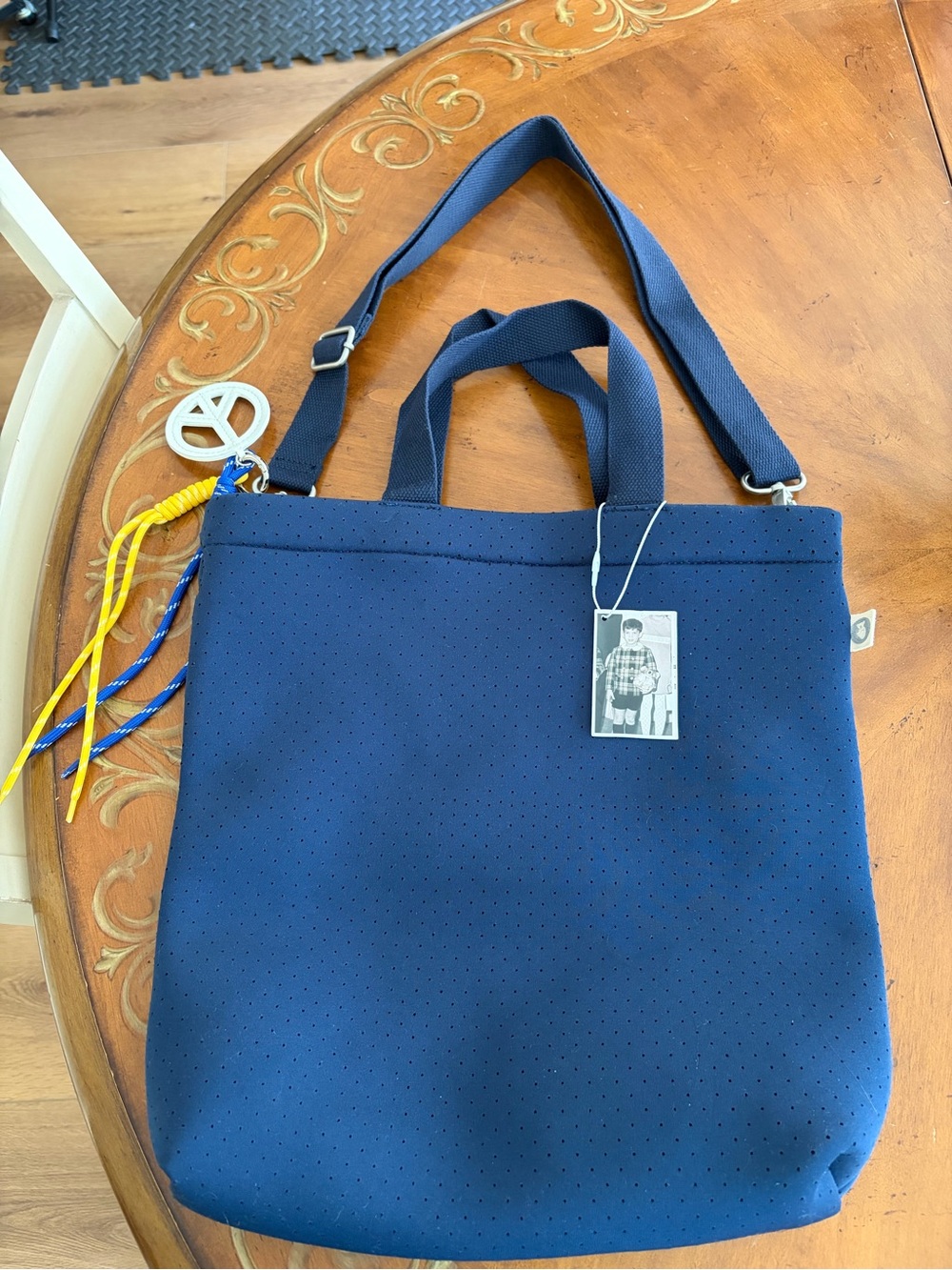 Navy Perforated neoprene Crossbody Tote Bag by quilted koala.